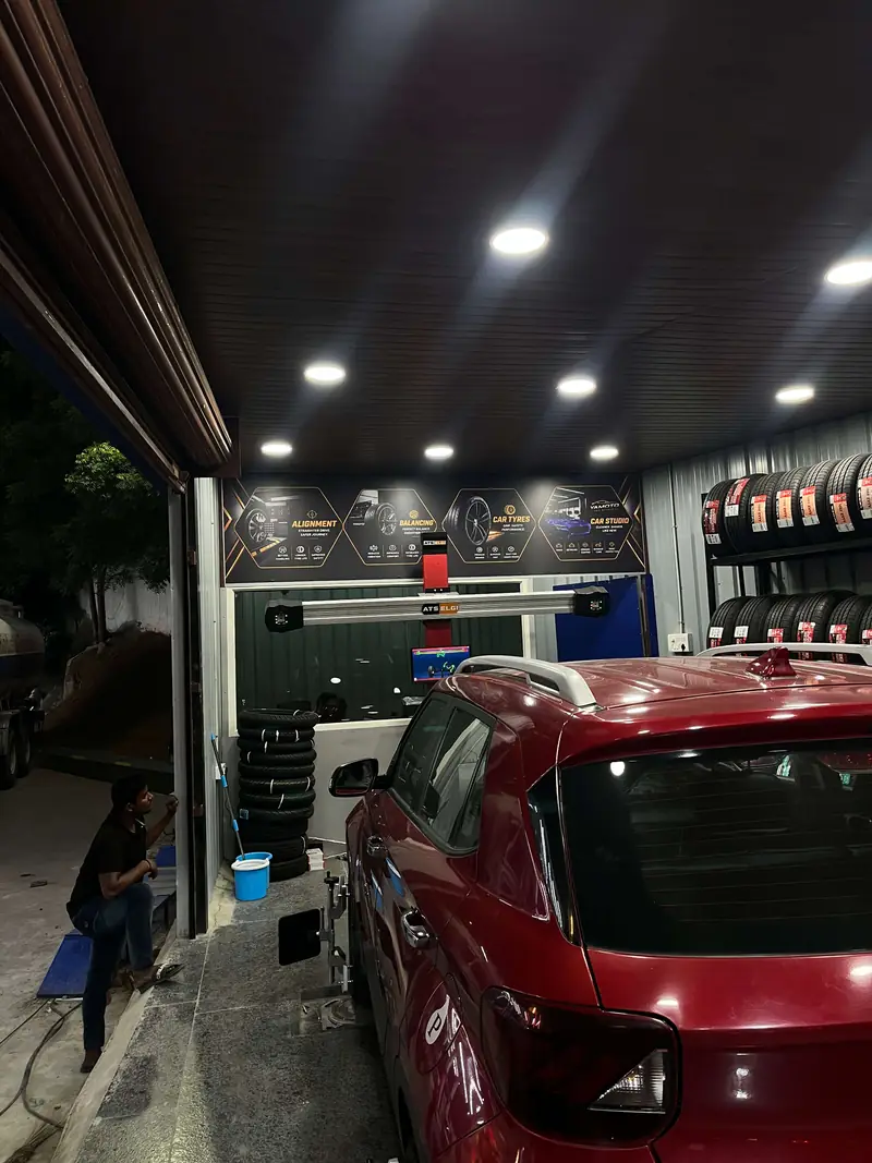 Team at work at Yamoto tyre shop in Narsingi Hyderabad